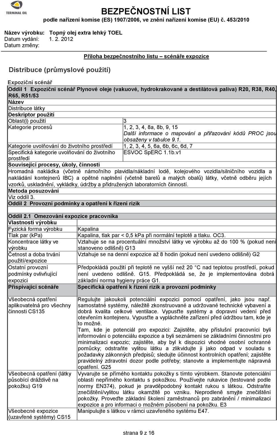 1b.v1 prostředí Související procesy, úkoly, činnosti Hromadná nakládka (včetně námořního plavidla/nákladní lodě, kolejového vozidla/silničního vozidla a nakládání kontejnerů IBC) a opětné naplnění