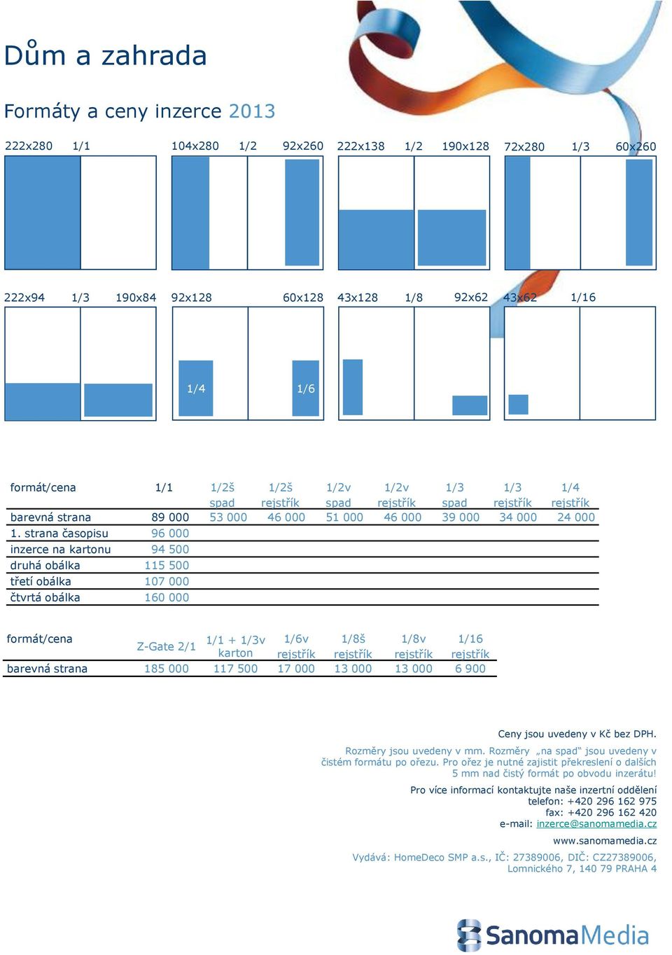 strana časopisu 96 000 inzerce na kartonu 94 500 druhá obálka 115 500 třetí obálka 107 000 čtvrtá obálka 160 000 formát/cena 1/1 + 1/3v 1/6v 1/8š 1/8v 1/16 Z-Gate 2/1 karton rejstřík