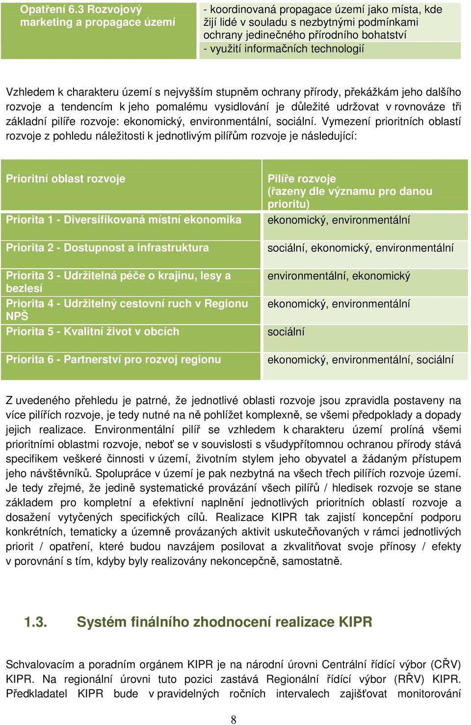technologií Vzhledem k charakteru území s nejvyšším stupněm ochrany přírody, překážkám jeho dalšího rozvoje a tendencím k jeho pomalému vysidlování je důležité udržovat v rovnováze tři základní
