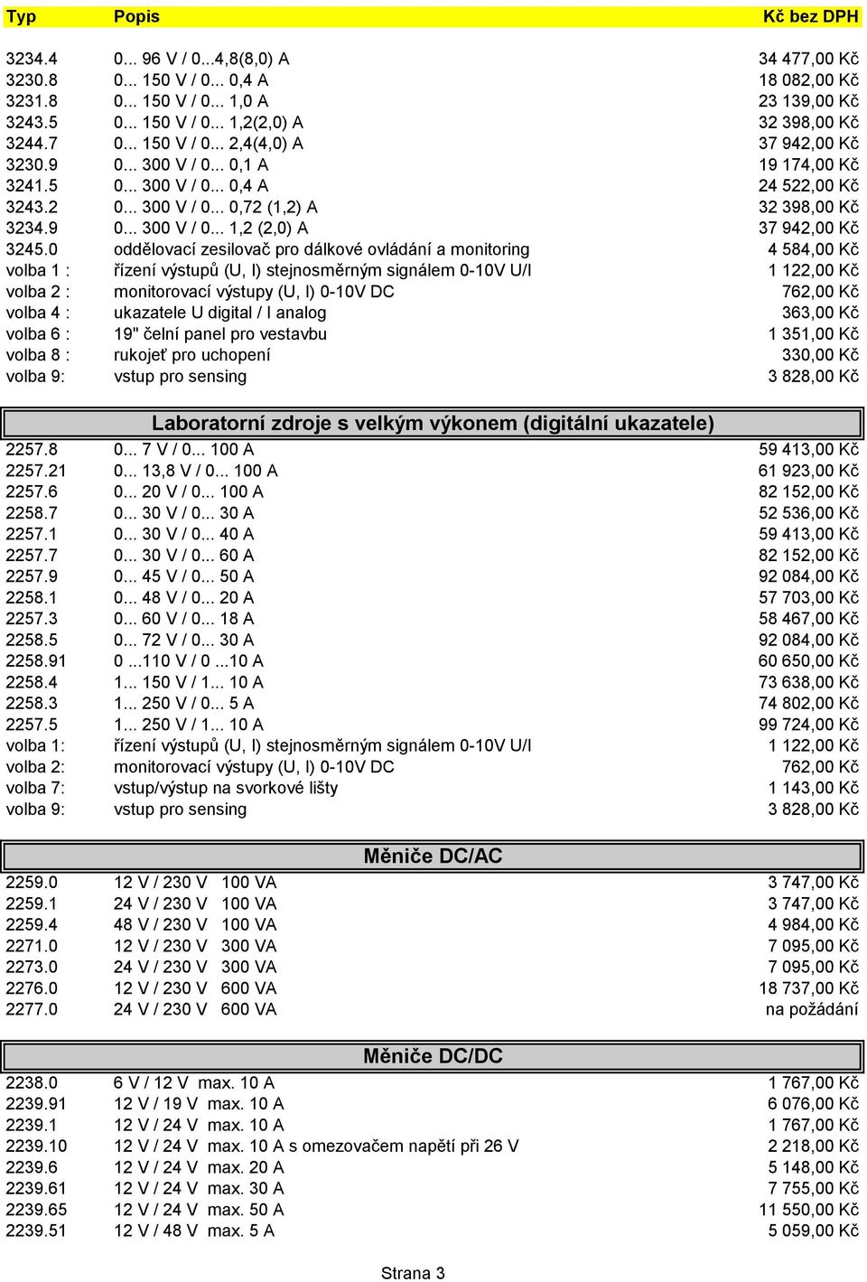 0 oddělovací zesilovač pro dálkové ovládání a monitoring 4 584,00 Kč volba 1 : řízení výstupů (U, I) stejnosměrným signálem 0-10V U/I 1 122,00 Kč volba 2 : monitorovací výstupy (U, I) 0-10V DC 762,00