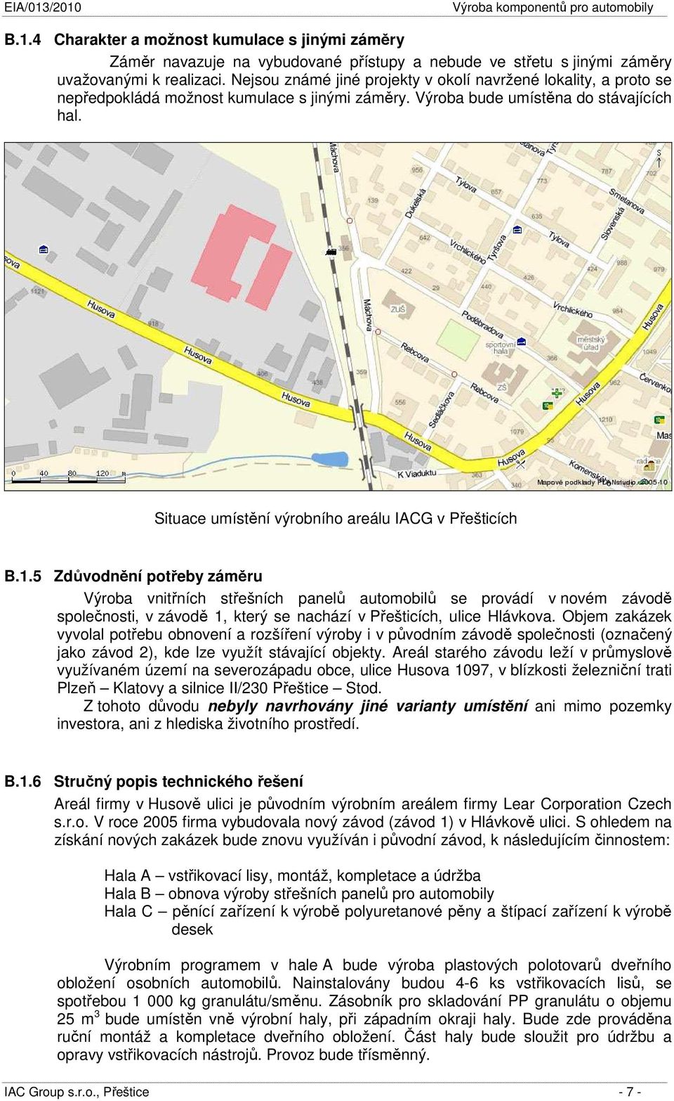 Situace umístění výrobního areálu IACG v Přešticích B.1.