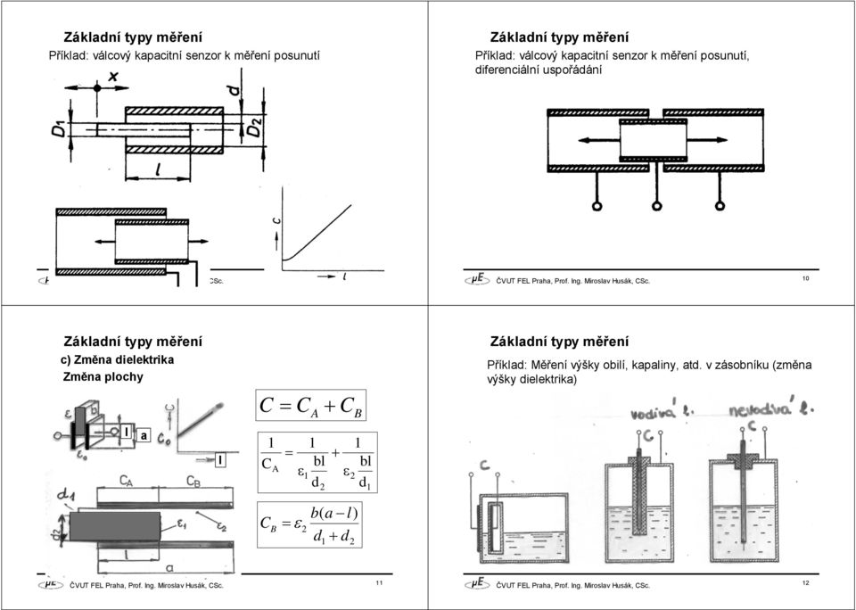 typy měření c) Změna ielektrika Změna plochy A + B Záklaní typy měření Příkla: Měření