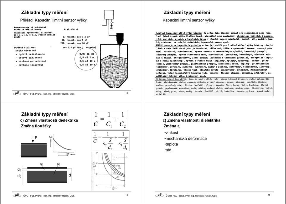 vlastností ielektrika Změna tloušťky + Záklaní typy měření c) Změna