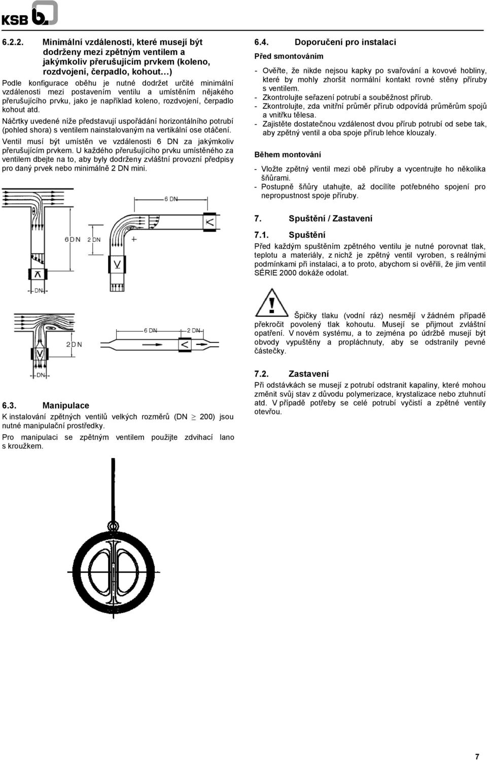 Náčrtky uvedené níže představují uspořádání horizontálního potrubí (pohled shora) s ventilem nainstalovaným na vertikální ose otáčení.