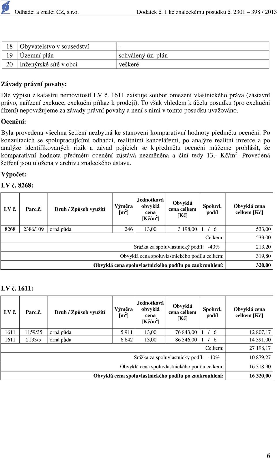 To však vhledem k účelu posudku (pro exekuční řízení) nepovažujeme za závady právní povahy a není s nimi v tomto posudku uvažováno.