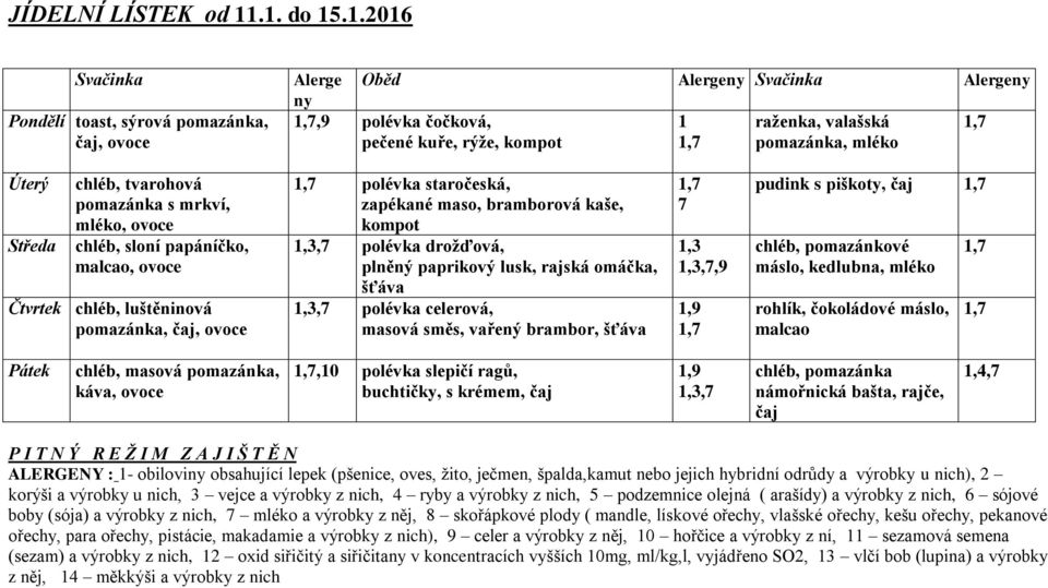 malcao, Čtvrtek chléb, luštěninová pomazánka,, polévka staročeská, zapékané maso, bramborová kaše, polévka drožďová, plněný paprikový lusk, rajská omáčka, šťáva polévka celerová, masová směs, vařený