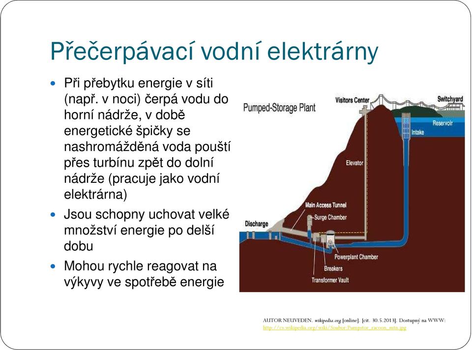 dolní nádrže (pracuje jako vodní elektrárna) Jsou schopny uchovat velké množství energie po delší dobu Mohou rychle