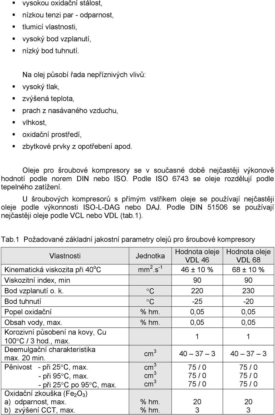 Podle ISO 643 se oleje rozdělují podle tepelného zatížení. U šroubových kompresorů s přímým vstřikem oleje se používají nejčastěji oleje podle výkonnosti ISO-L-DAG nebo DAJ.