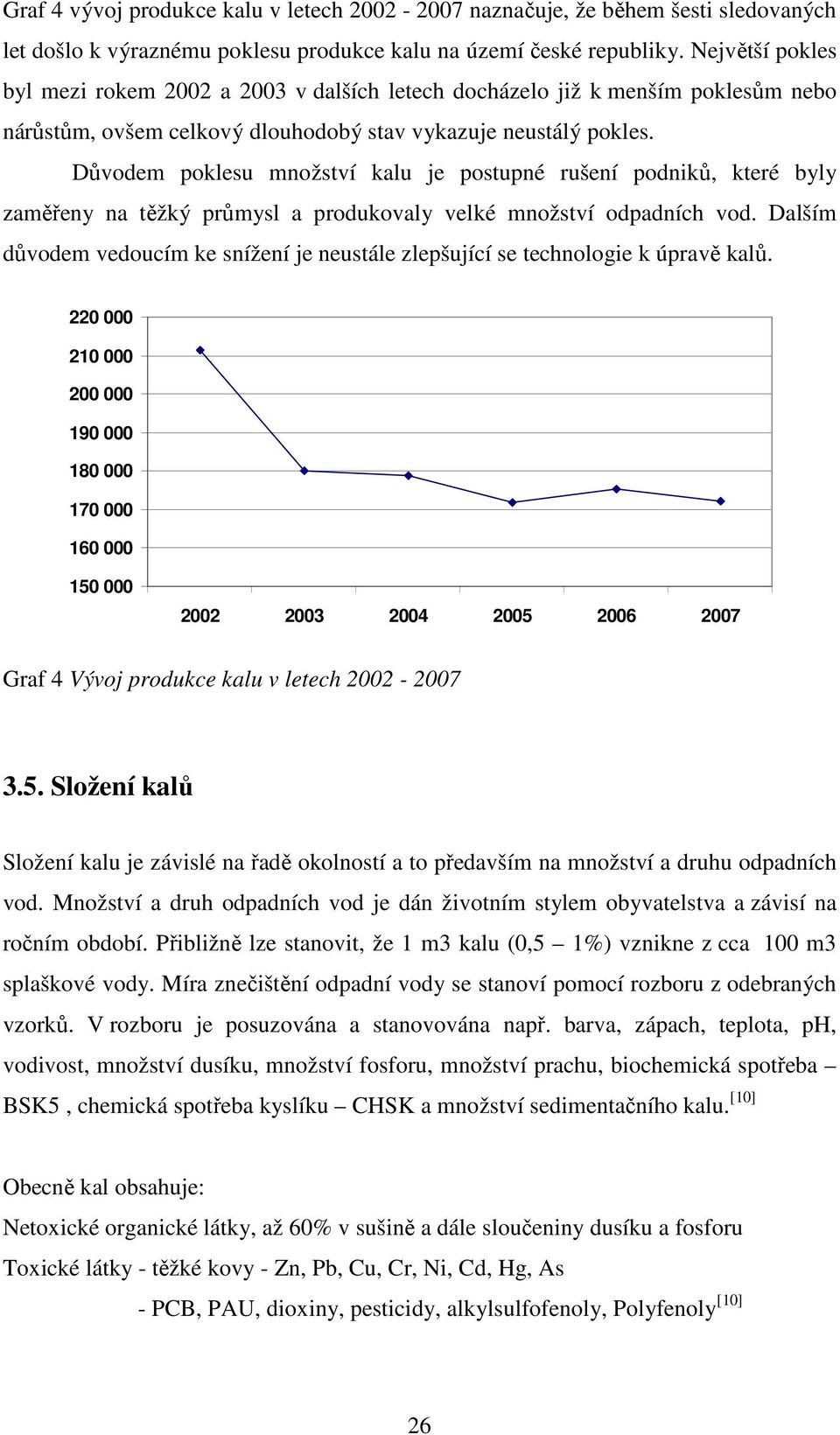 Důvodem poklesu množství kalu je postupné rušení podniků, které byly zaměřeny na těžký průmysl a produkovaly velké množství odpadních vod.