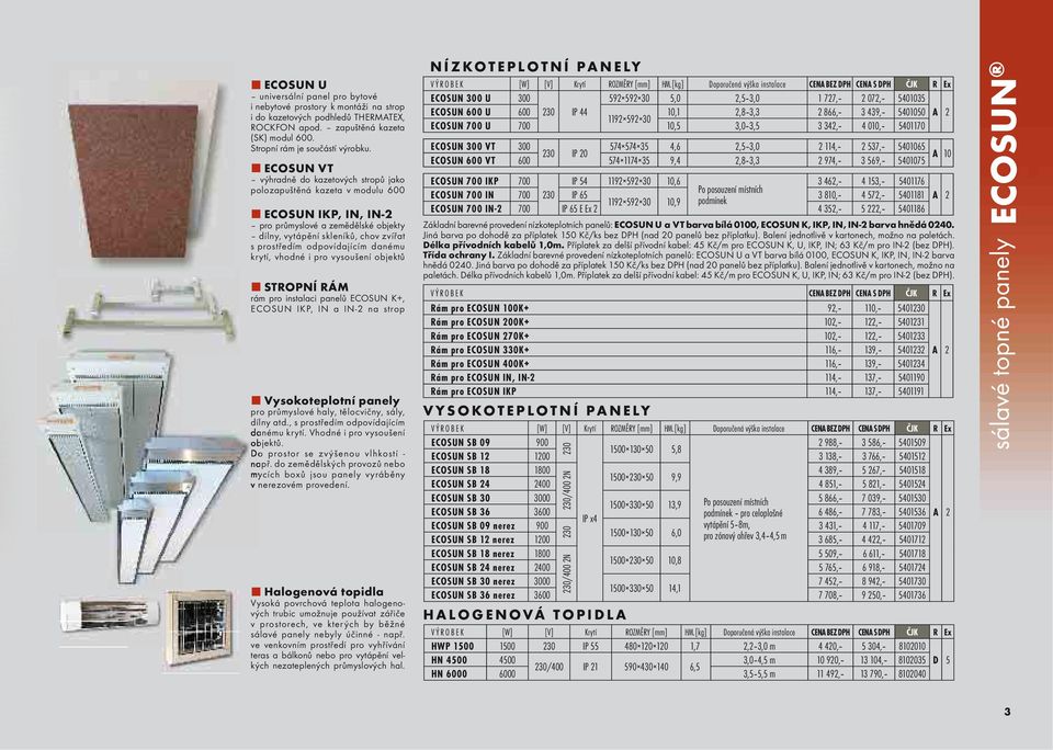 odpovídajícím danému krytí, vhodné i pro vysoušení objektů STROPNÍ RÁM rám pro instalaci panelů ECOSUN K+, ECOSUN IKP, IN a IN-2 na strop Vysokoteplotní panely pro průmyslové haly, tělocvičny, sály,