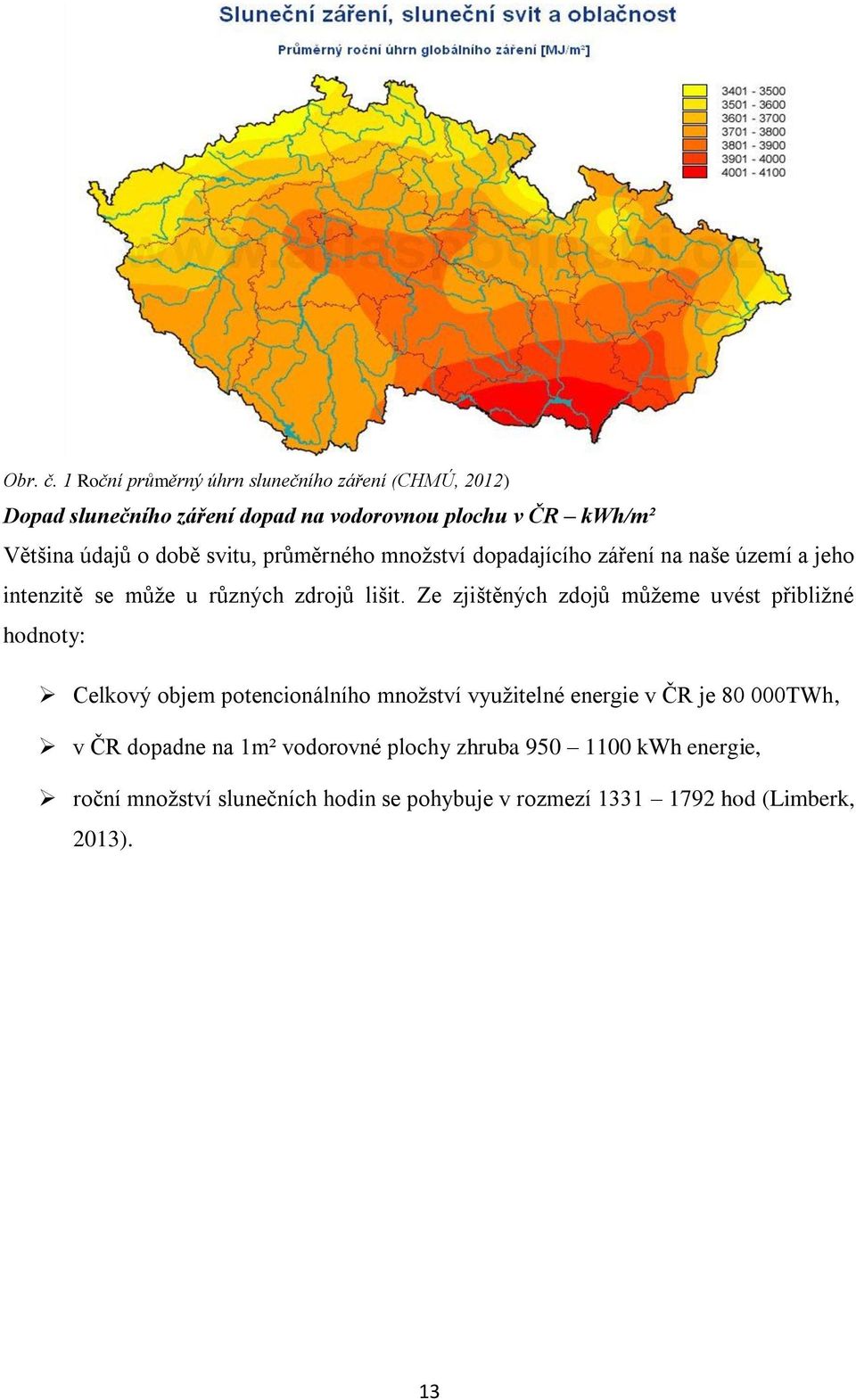 době svitu, průměrného mnoţství dopadajícího záření na naše území a jeho intenzitě se můţe u různých zdrojů lišit.