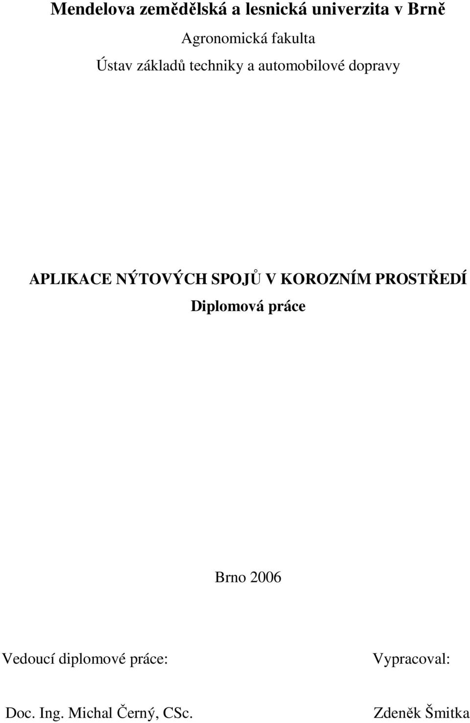 NÝTOVÝCH SPOJŮ V KOROZNÍM PROSTŘEDÍ Diplomová práce Brno 2006