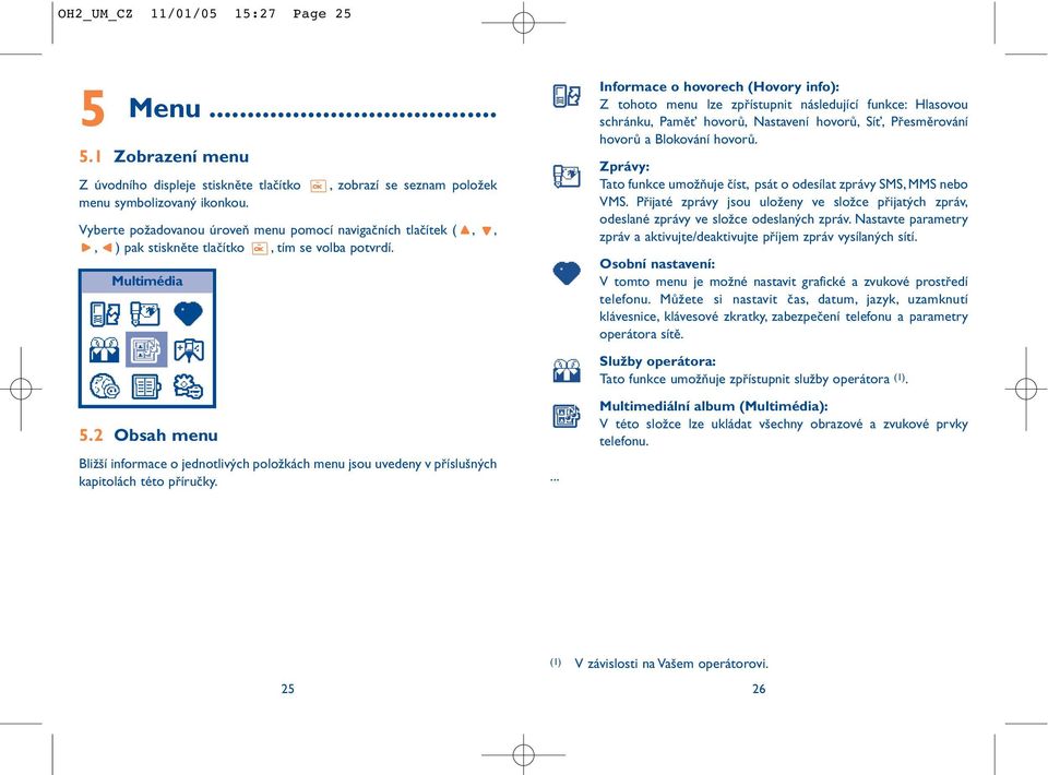 2 Obsah menu Bližší informace o jednotlivých položkách menu jsou uvedeny v příslušných kapitolách této příručky.