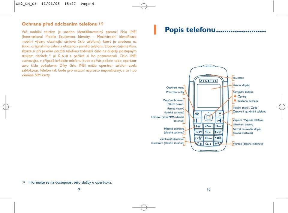 Doporučujeme Vám, abyste si při prvním použití telefonu zobrazili číslo na displeji postupným stiskem tlačítek *, #, 0, 6, # a pečlivě si ho poznamenali.