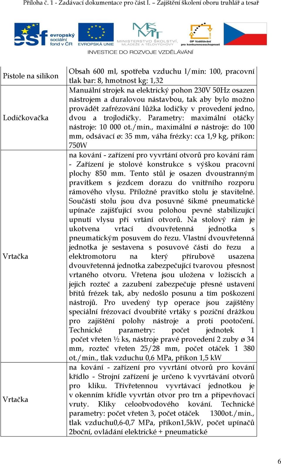 , maximální ø nástroje: do 100 mm, odsávací ø: 35 mm, váha frézky: cca 1,9 kg, příkon: 750W na kování - zařízení pro vyvrtání otvorů pro kování rám - Zařízení je stolové konstrukce s výškou pracovní