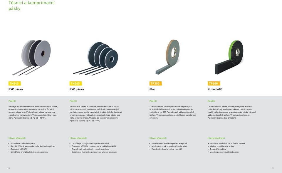 Velmi tvrdá páska je vhodná pro těsnění spár v kovových konstrukcích, fasádách, světlících, montovaných stavbách a pro suché zasklívání.