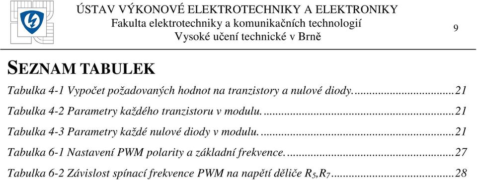... 21 Tabulka 4-3 Parametry každé nulové diody v modulu.