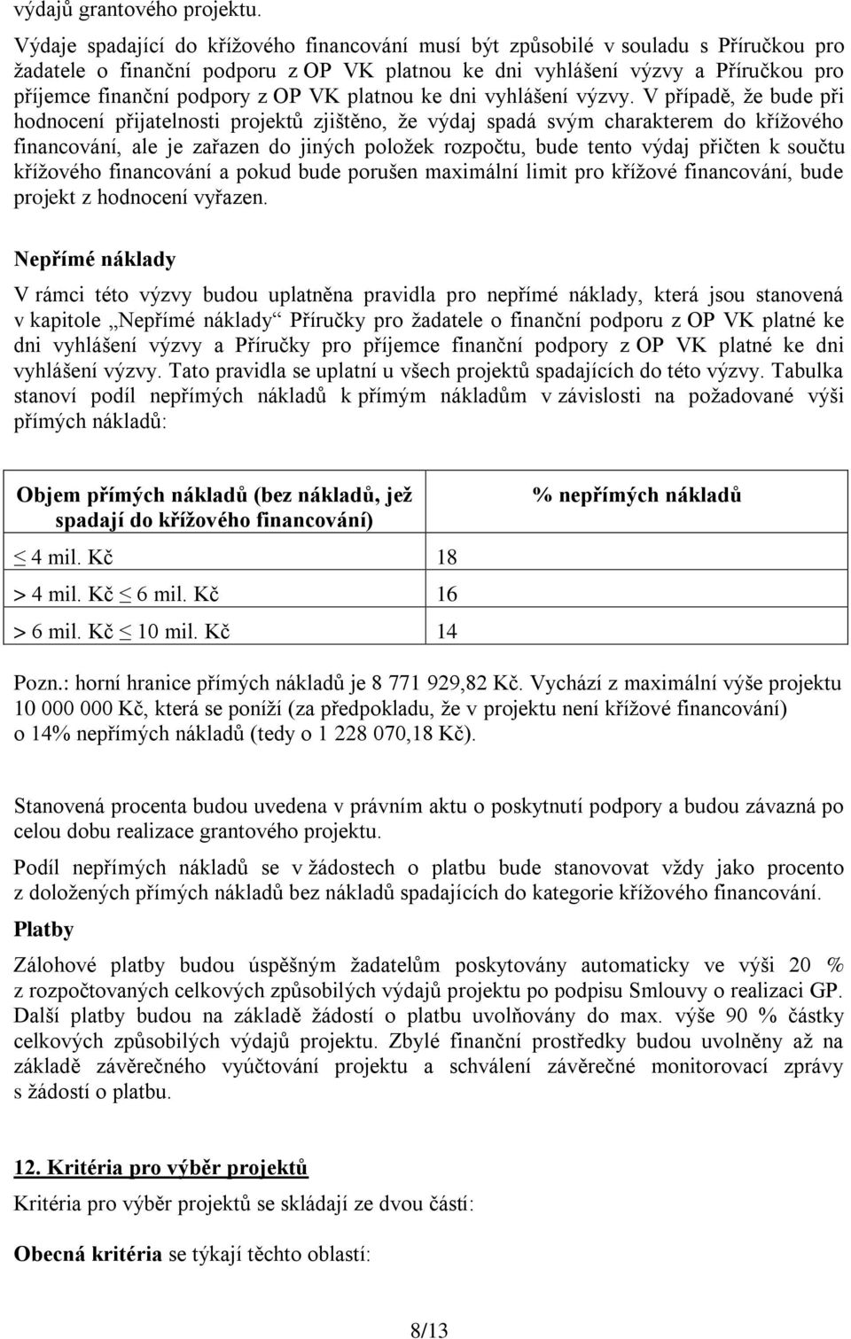 OP VK platnou ke dni vyhlášení výzvy.