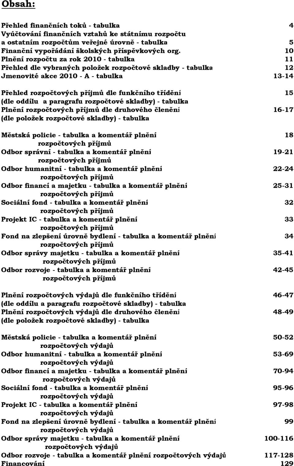 (dle oddílu a paragrafu rozpočtové skladby) - tabulka Plnění rozpočtových příjm ů dle druhového členění 16-17 (dle položek rozpočtové skladby) - tabulka Městská policie - tabulka a komentá ř plnění