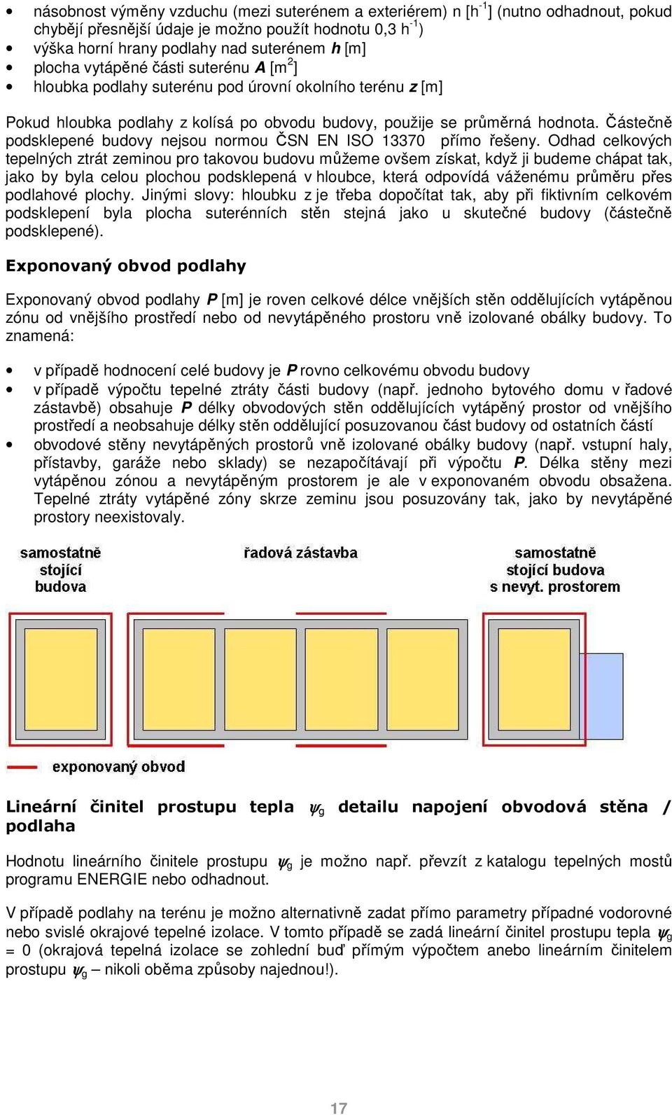 Částečně podsklepené budovy nejsou normou ČSN EN ISO 13370 přímo řešeny.