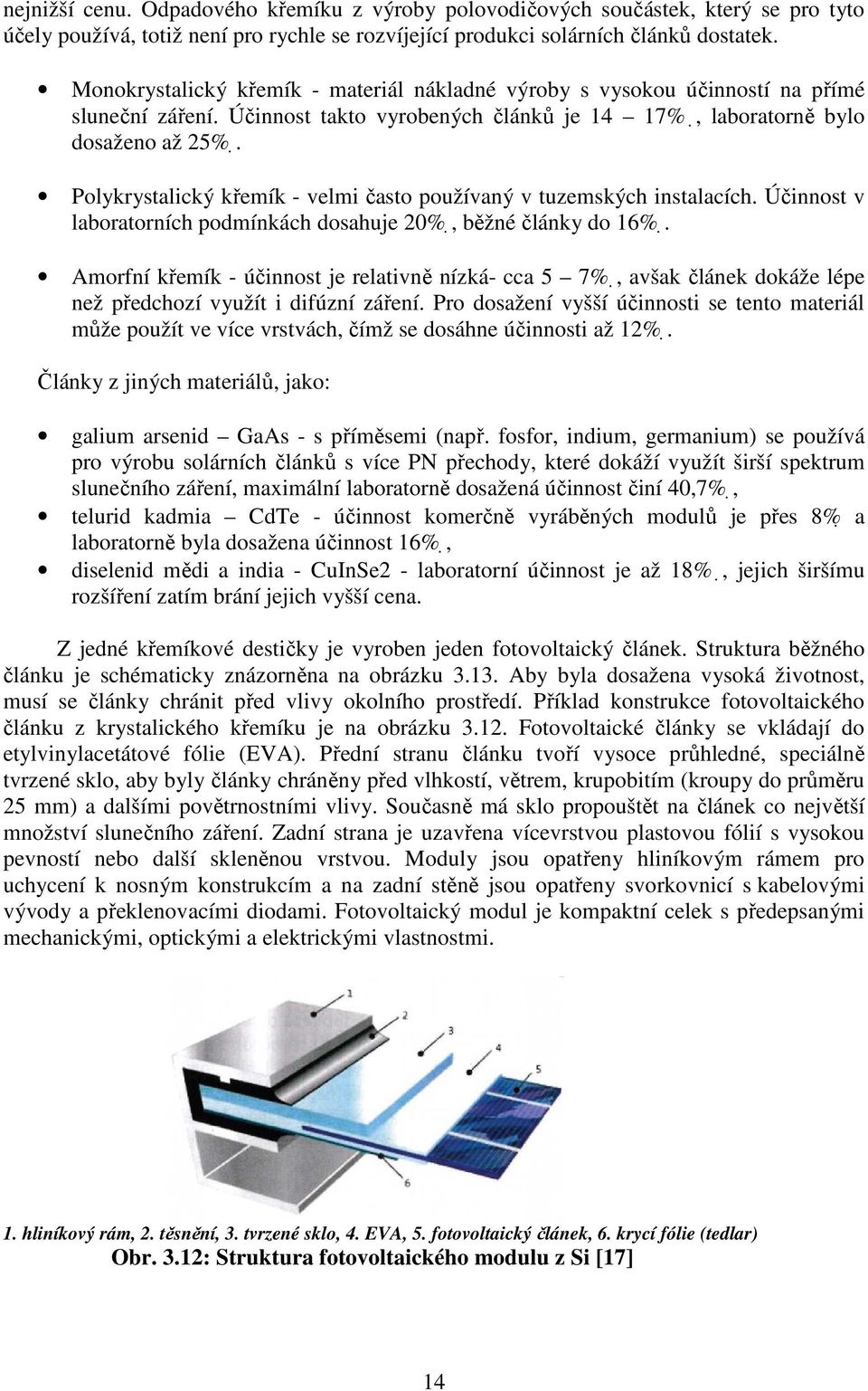 Polykrystalický křemík - velmi často používaný v tuzemských instalacích. Účinnost v laboratorních podmínkách dosahuje 20%, běžné články do 16%.