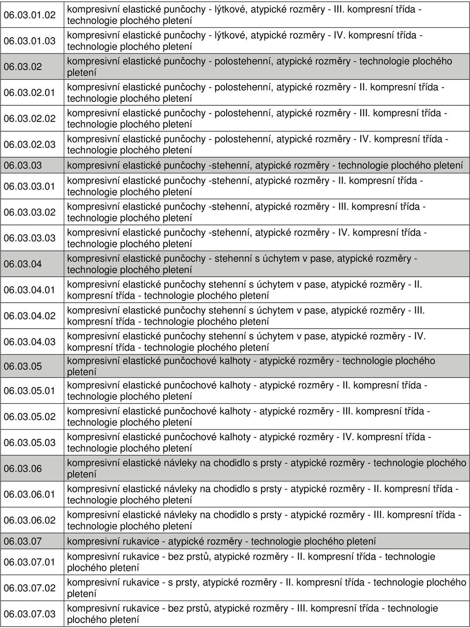 kompresní třída - kompresivní elastické punčochy - polostehenní, atypické rozměry - technologie plochého kompresivní elastické punčochy - polostehenní, atypické rozměry - II.