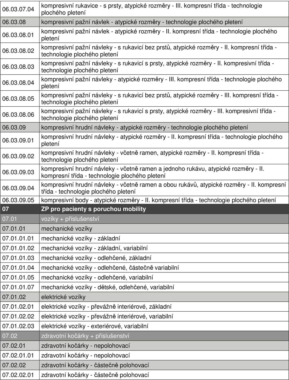 kompresní třída - kompresivní pažní návleky - s rukavicí s prsty, atypické rozměry - II. kompresivní třída - kompresivní pažní návleky - atypické rozměry - III.