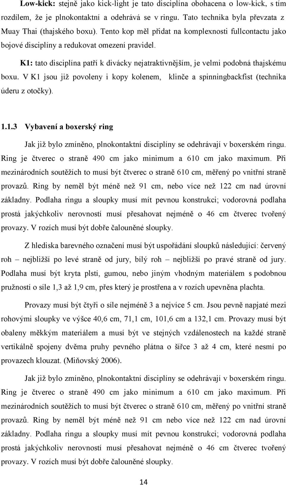 V K1 jsou již povoleny i kopy kolenem, klinče a spinningbackfist (technika úderu z otočky). 1.1.3 Vybavení a boxerský ring Jak již bylo zmíněno, plnokontaktní disciplíny se odehrávají v boxerském ringu.