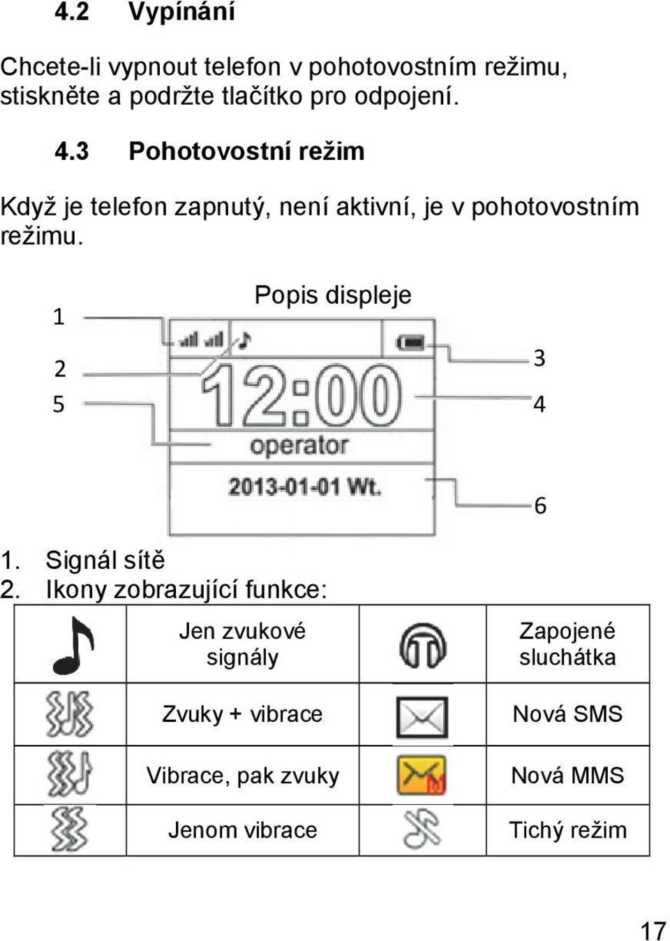 3 Pohotovostní režim Když je telefon zapnutý, není aktivní, je v pohotovostním režimu.