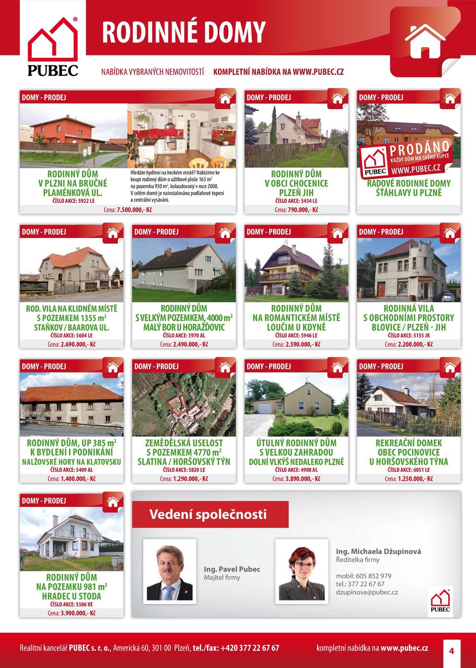 V OBCI CHOCENICE PLZEŇ JIH ČÍSLO AKCE: 5454 LE Cena: 790.000,- Kč PRODÁNO ŘADOVÉ RODINNÉ DOMY ŠŤÁHLAVY U PLZNĚ ROD. VILA NA KLIDNÉM MÍSTĚ S POZEMKEM 1355 m 2 STAŇKOV / BAAROVA UL.