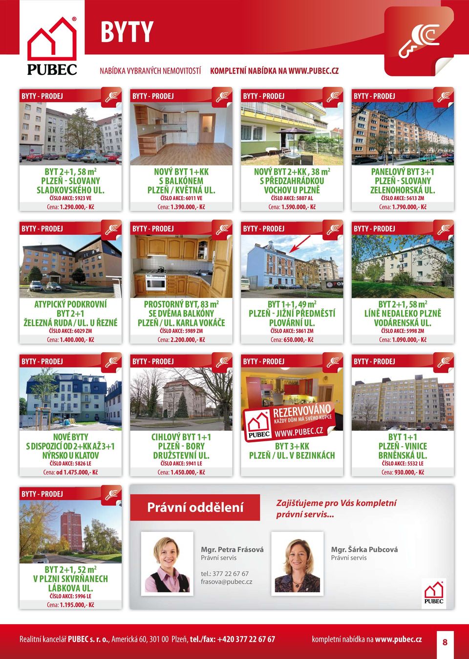 000,- Kč ATYPICKÝ PODKROVNÍ BYT 2+1 ŽELEZNÁ RUDA / UL. U ŘEZNÉ ČÍSLO AKCE: 6029 ZM Cena: 1.400.000,- Kč PROSTORNÝ BYT, 83 m 2 SE DVĚMA BALKÓNY PLZEŇ / UL. KARLA VOKÁČE ČÍSLO AKCE: 5989 ZM Cena: 2.200.