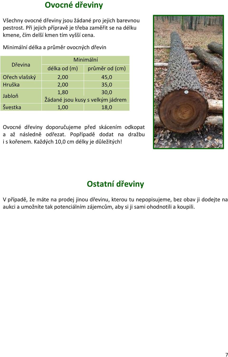 jádrem Švestka 1,00 18,0 Ovocné dřeviny doporučujeme před skácením odkopat a až následně odřezat. Popřípadě dodat na dražbu i s kořenem. Každých 10,0 cm délky je důležitých!