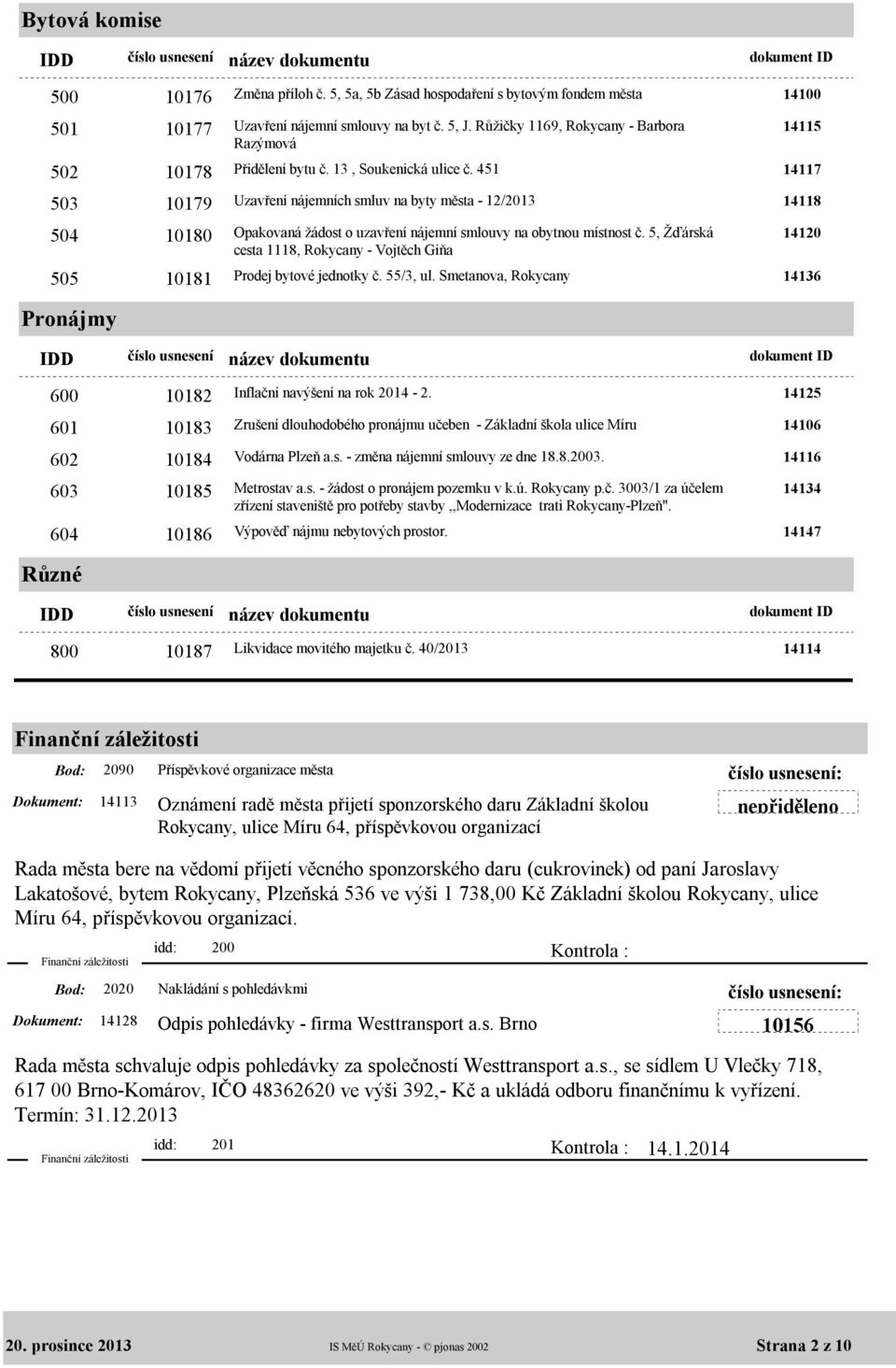 451 14117 Uzavření nájemních smluv na byty města - 12/2013 14118 Opakovaná žádost o uzavření nájemní smlouvy na obytnou místnost č.