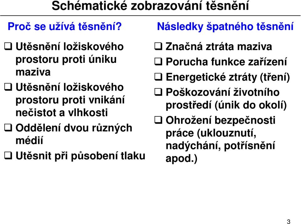 a vlhkosti Odd lení dvou r zných médií Ut snit p i p sobení tlaku Následky špatného t sn ní Zna ná