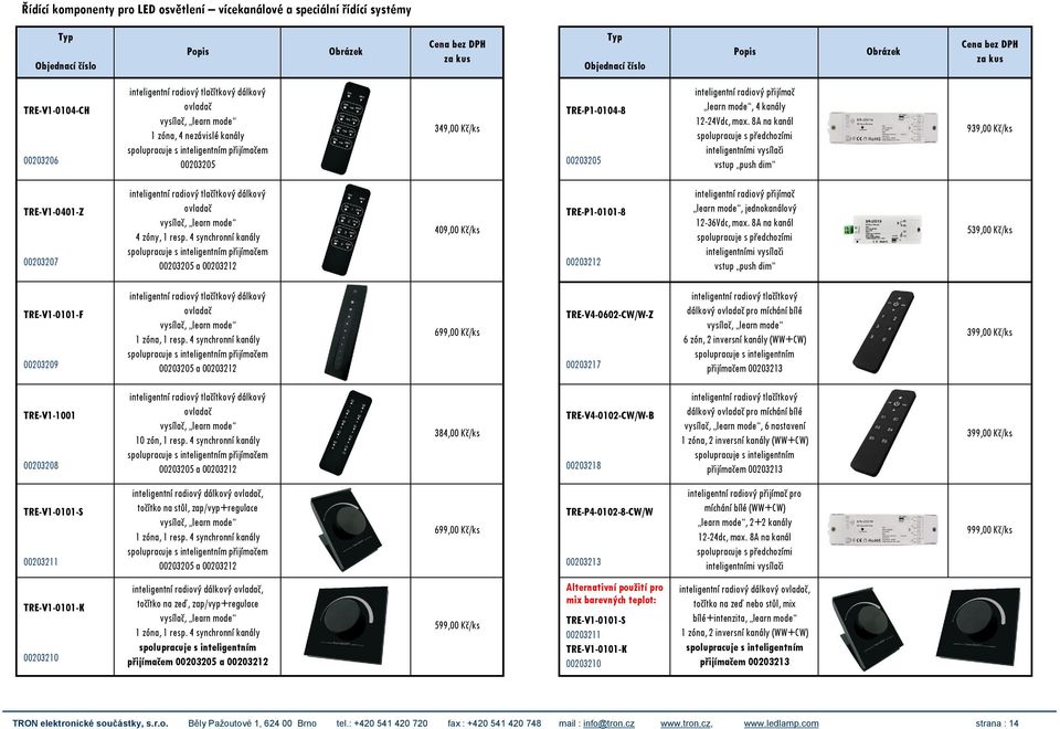 8A na kanál spolupracuje s předchozími inteligentními vysílači vstup push dim 939,00 Kč/ks TRE-V1-0401-Z 00203207 inteligentní radiový tlačítkový dálkový ovladač vysílač, learn mode 4 zóny, 1 resp.