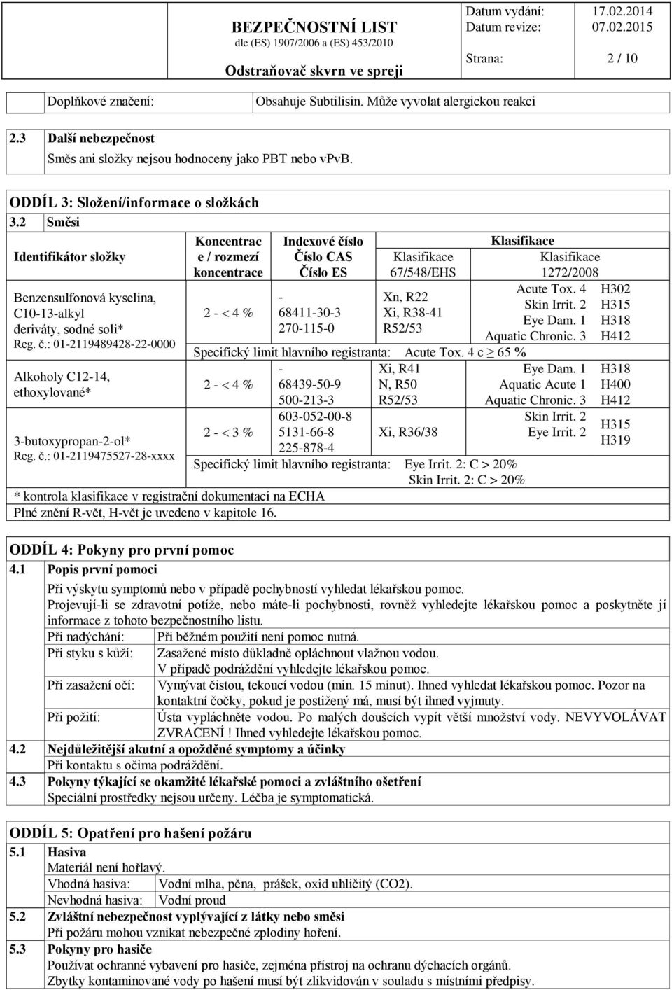 : 01-2119489428-22-0000 Alkoholy C12-14, ethoxylované* 3-butoxypropan-2-ol* Reg. č.