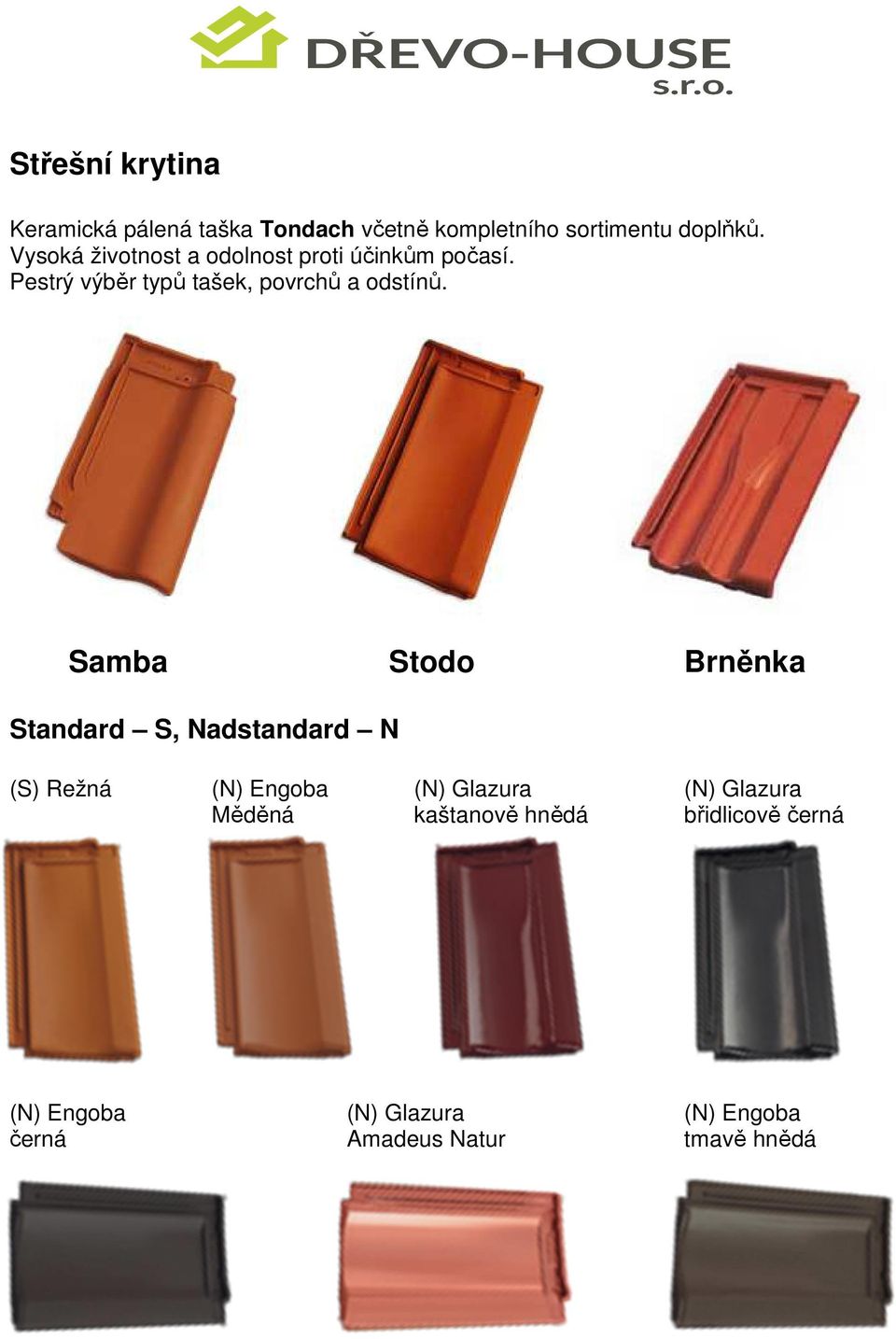 Samba Stodo Brněnka Standard S, Nadstandard N (S) Režná (N) Engoba černá (N) Engoba Měděná