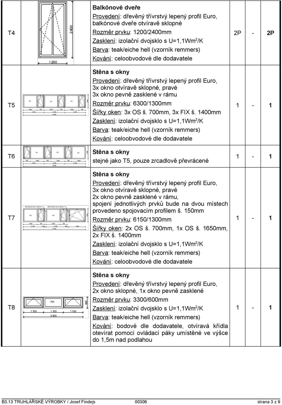 1400mm T6 700 1 400 700 1 400 700 1 400 2 100 2 100 2 100 1 300 Stěna s okny stejné jako T5, pouze zrcadlově převrácené 6 300 Stěna s okny T7 SPOJOVACÍ DÍL š.150mm SPOJOVACÍ DÍL š.