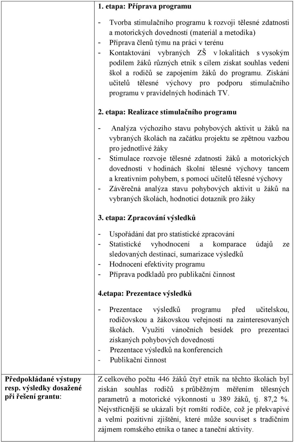 Získání učitelů tělesné výchovy pro podporu stimulačního programu v pravidelných hodinách TV. 2.