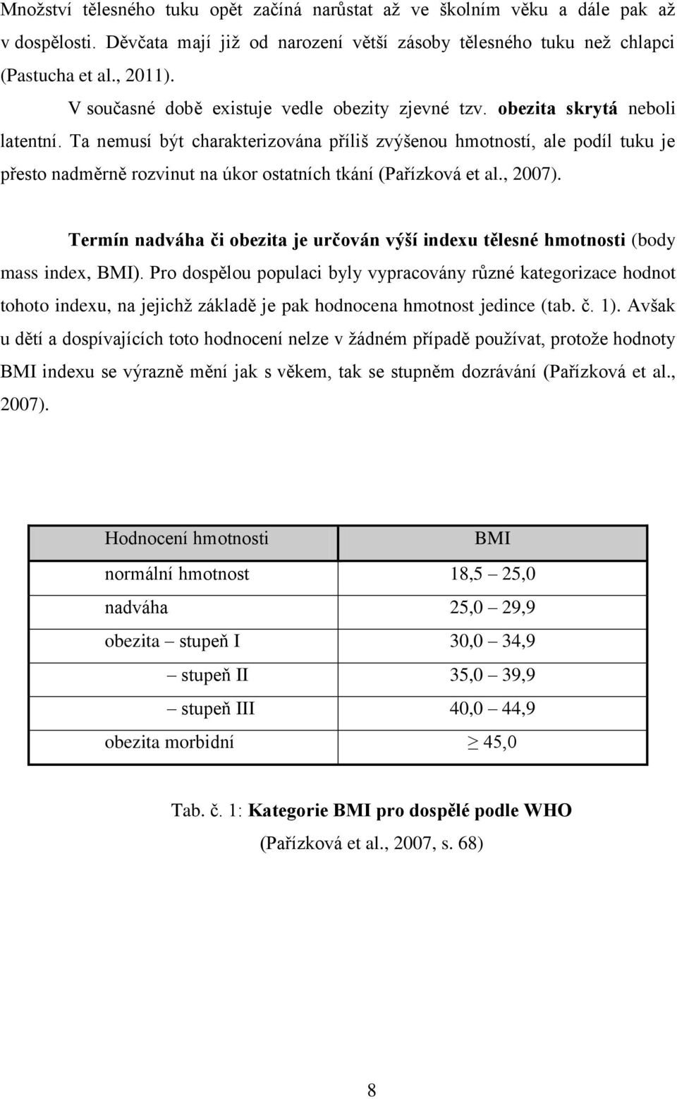 Ta nemusí být charakterizována příliš zvýšenou hmotností, ale podíl tuku je přesto nadměrně rozvinut na úkor ostatních tkání (Pařízková et al., 2007).