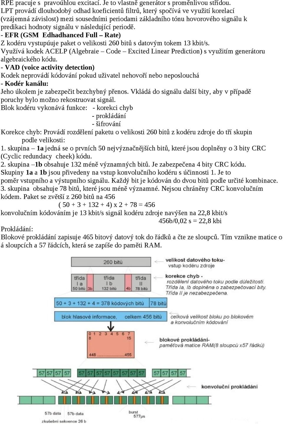 následující periodě. - EFR (GSM Edhadhanced Full Rate) Z kodéru vystupúuje paket o velikosti 260 bitů s datovým tokem 13 kbit/s.