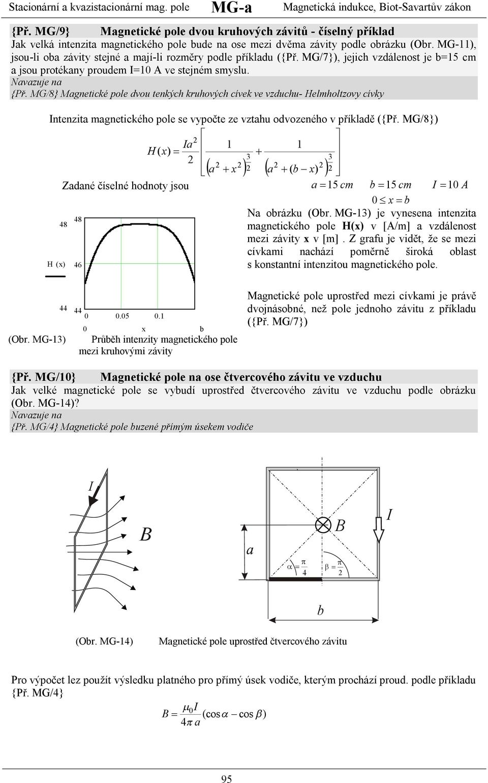 MG/8} Mgnetické poe dou tenkýc kuoýc cíek e zducu- eotzoy cíky ntenzit gnetickéo poe se ypočte ze ztu odozenéo příkdě ({Př. MG/8}) ( ) ( ) Zdné čísené odnoty jsou 5 c 5 c A oázku (O.