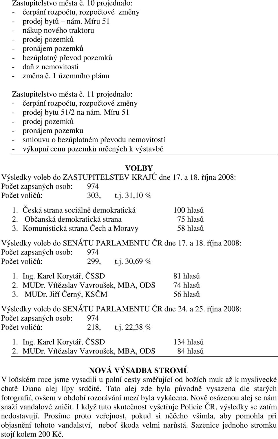 11 projednalo: - čerpání rozpočtu, rozpočtové změny - prodej bytu 51/2 na nám.