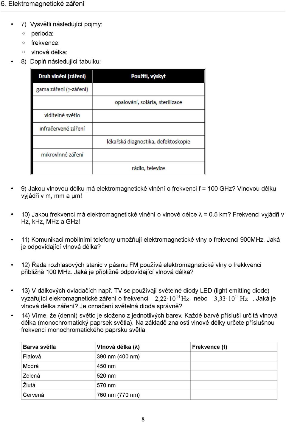 11) Komunikaci mobilními telefony umožňují elektromagnetické vlny o frekvenci 900MHz. Jaká je odpovídající vlnová délka?