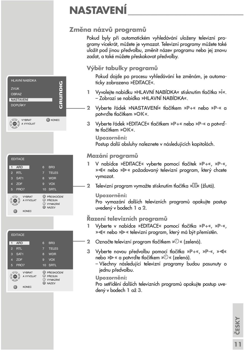 Výběr tabulky programů Pokud dojde po procesu vyhledávání ke změnám, je automaticky zobrazena»editace«. 1 Vyvolejte nabídku»havnæ NABæDKA«stisknutím tlačítka»i«. Zobrazí se nabídka»havnæ NABæDKA«.