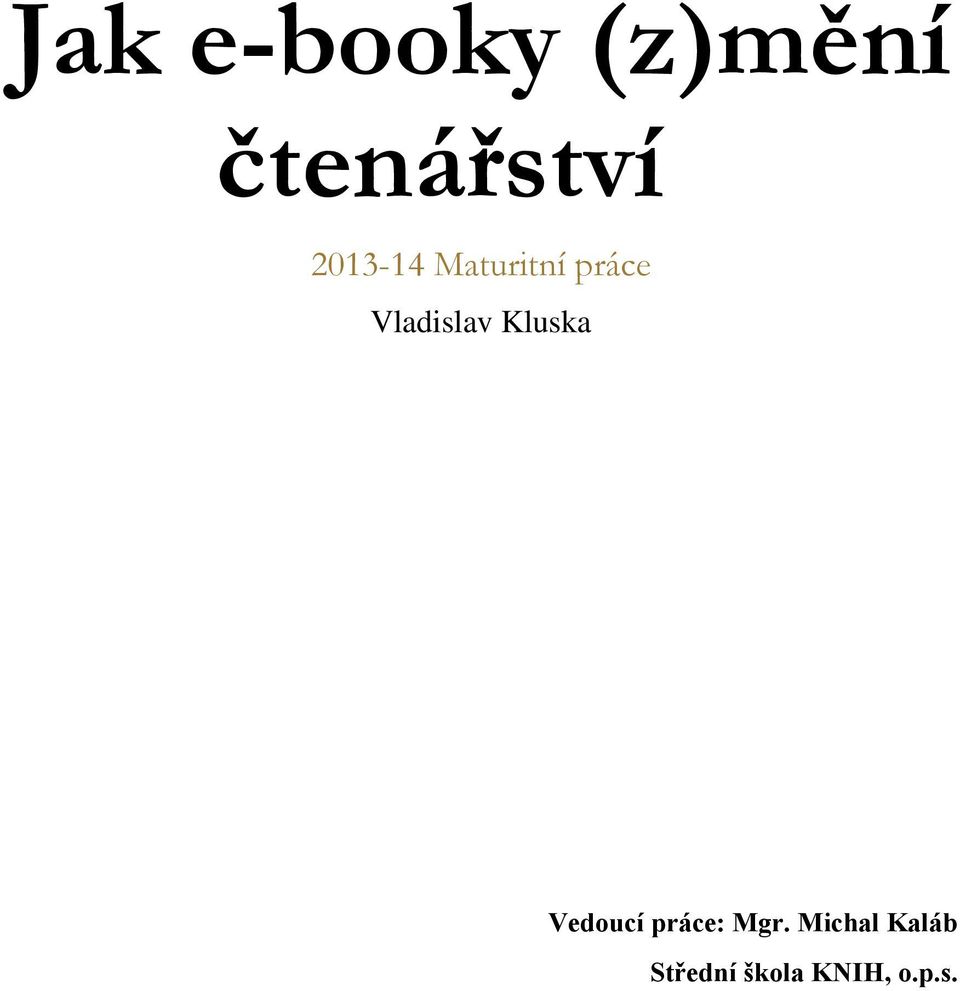 Vladislav Kluska Vedoucí práce: