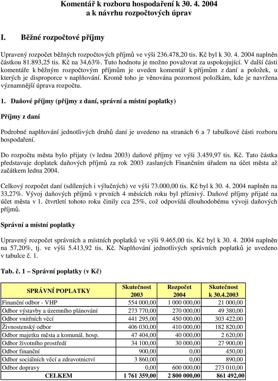 V další části komentáře k běžným rozpočtovým příjmům je uveden komentář k příjmům z daní a položek, u kterých je disproporce v naplňování.