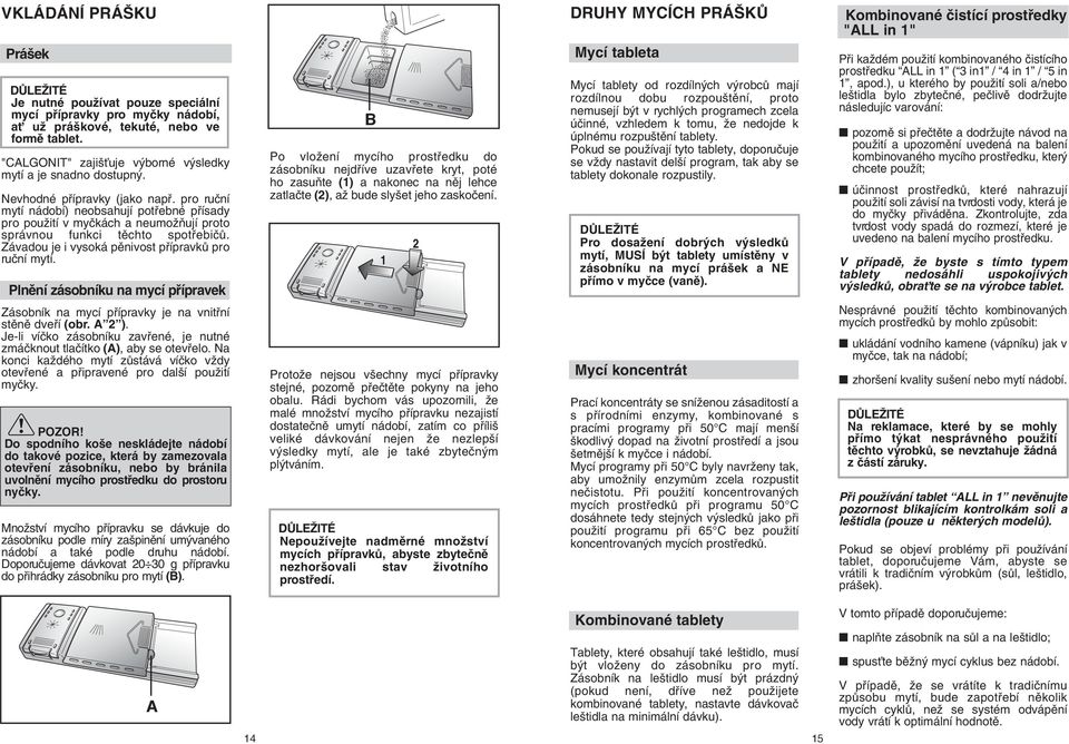 Závadou je i vysoká pûnivost pfiípravkû pro ruãní mytí. Plnûní zásobníku na mycí pfiípravek Zásobník na mycí pfiípravky je na vnitfiní stûnû dvefií (obr. 2 ).