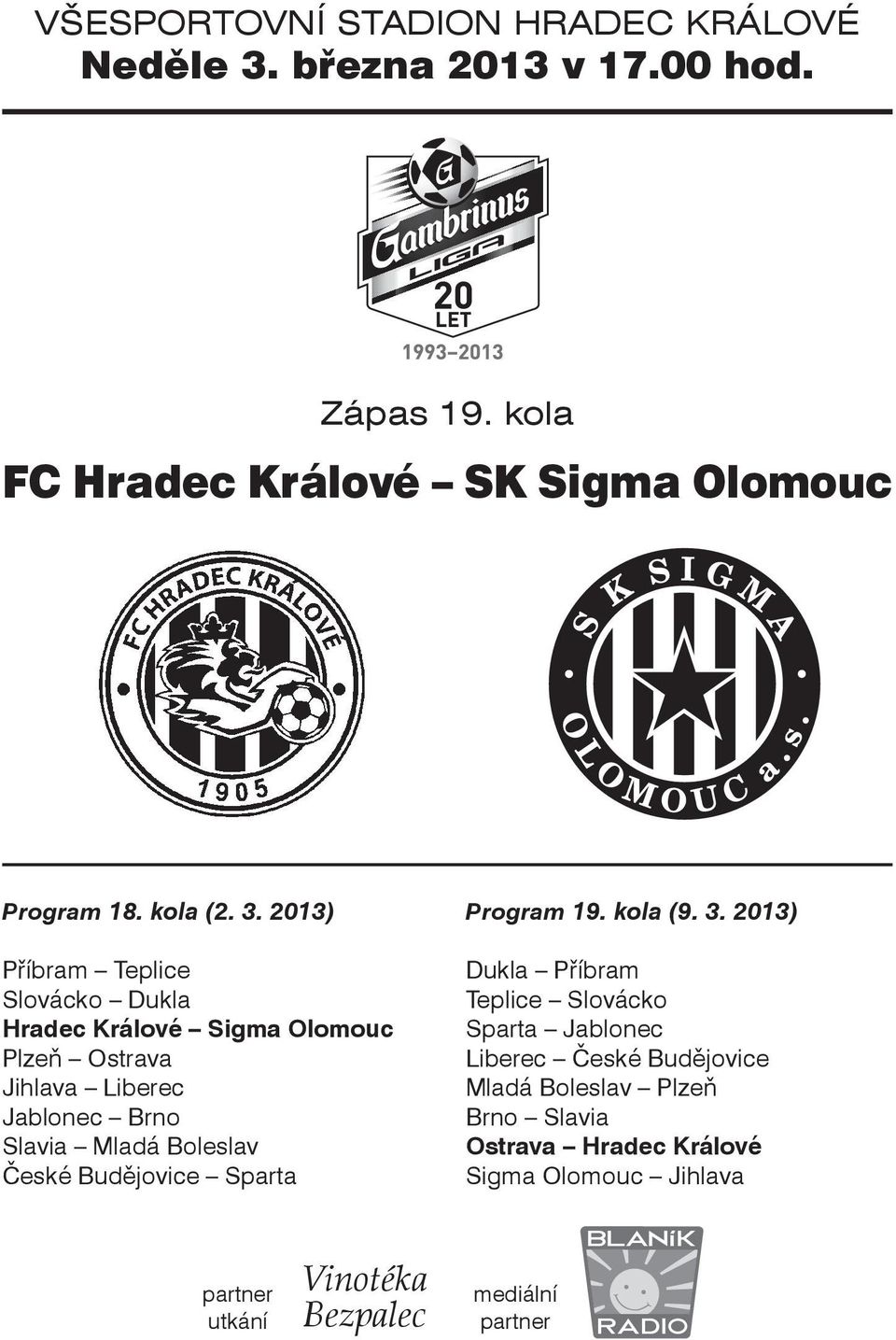 2013) Příbram Teplice Slovácko Dukla Hradec Králové Sigma Olomouc Plzeň Ostrava Jihlava Liberec Jablonec Brno Slavia Mladá Boleslav