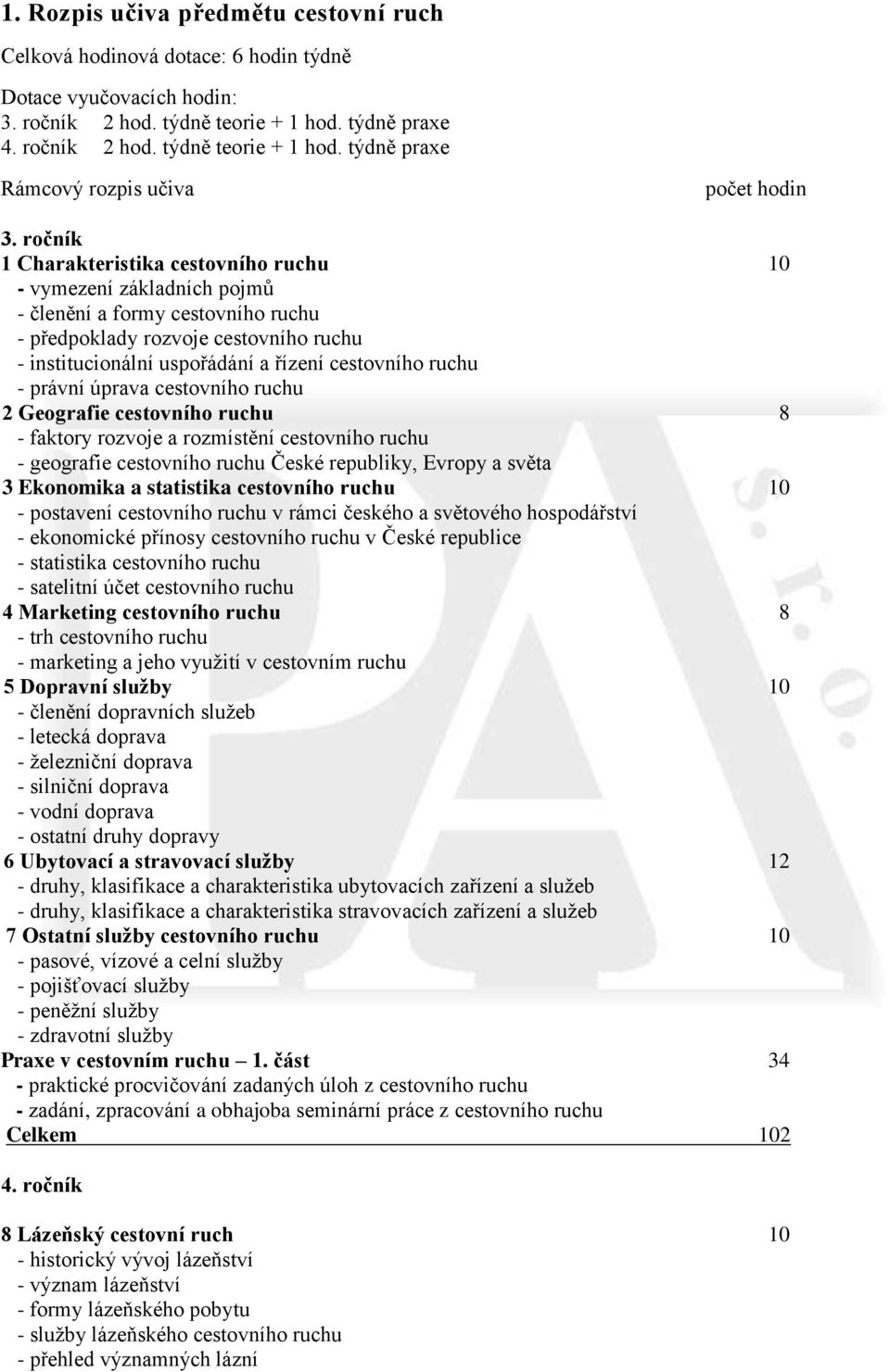 cestovního ruchu - právní úprava cestovního ruchu 2 Geografie cestovního ruchu 8 - faktory rozvoje a rozmístění cestovního ruchu - geografie cestovního ruchu České republiky, Evropy a světa 3